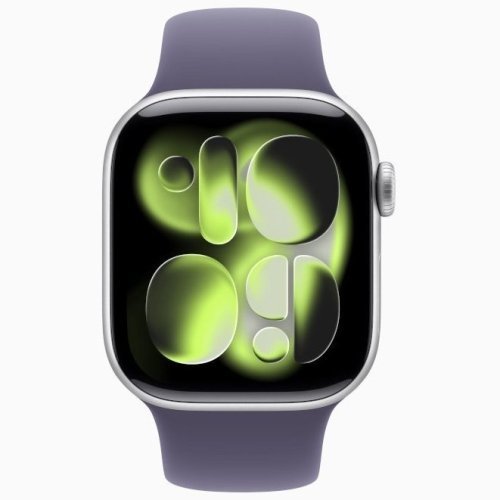 Apple Watch Series 11 GPS, 46 мм Silver Aluminum Case with Purple Fog Sport Band, S/M