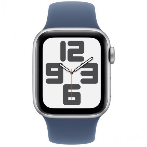 Apple Watch SE 2024, 40 мм, корпус из алюминия серебристого цвета, спортивный ремешок цвета «синий деним» S/M, MXEC3Q