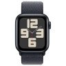 Apple Watch SE 2024, 44 мм, корпус из алюминия цвета полуночный черный, спортивный браслет темно-синего цвета, MXEP3Q