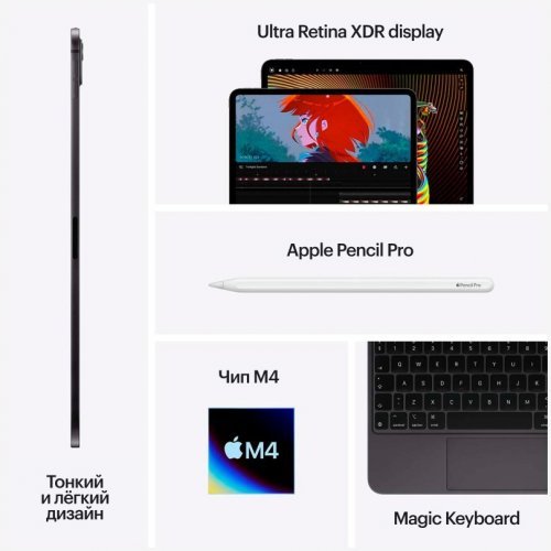 Apple iPad Pro (M4, 2024) NT 13" Wi-Fi + Cellular 1 ТБ, Silver, Серебристый