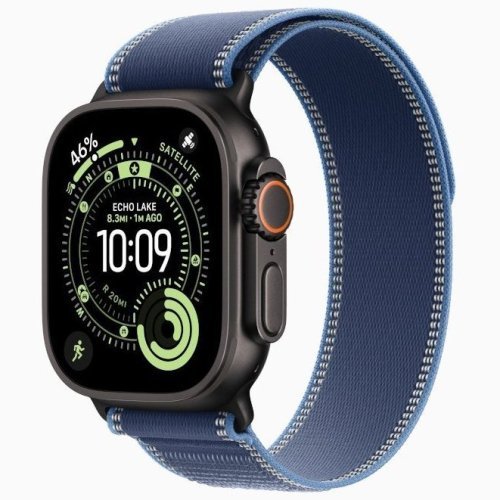 Apple Watch Ultra 3 GPS + Cellular, 49 мм Black Titanium Case with Blue/Bright Blue Trail Loop, S/M