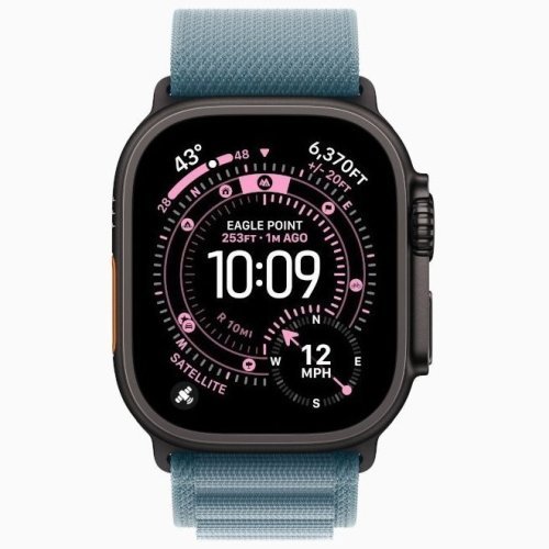 Apple Watch Ultra 3 GPS + Cellular, 49 мм Black Titanium Case with Light Blue Alpine Loop, M