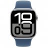 Apple Watch Series 10, 42 мм, корпус из алюминия цвета серебристый, спортивный ремешок цвета «синий деним» M/L, MWWC3Q
