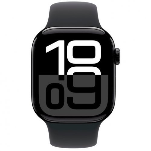 Apple Watch Series 10, 46 мм, корпус из алюминия цвета «чёрный глянец», спортивный ремешок черного цвета S/M, MWWP3Q