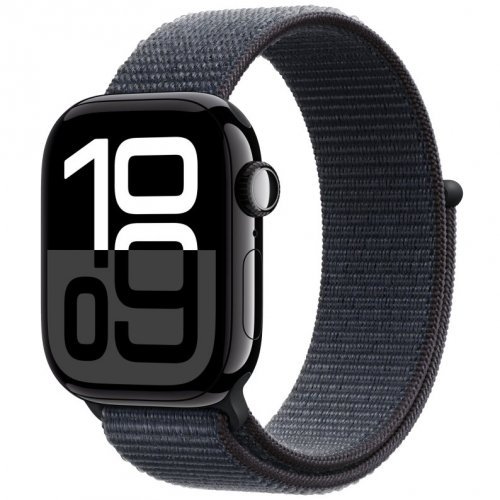 Apple Watch Series 10 GPS + Cellular, 42 mm, glossy black aluminum case, dark blue sports bracelet, MWX83Q