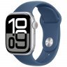 Apple Watch Series 10 GPS + Cellular, 46 mm, silver aluminum case, Blue Denim sports strap M/L, MWY13Q