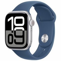 Apple Watch Series 10 GPS + Cellular, 46 mm, silver aluminum case, Blue Denim sports strap M/L, MWY13Q