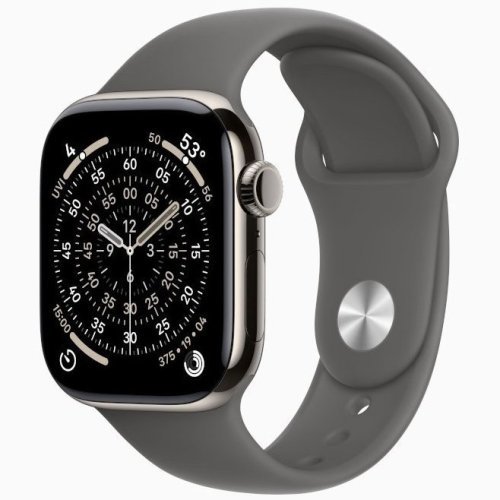 Apple Watch Series 11 GPS + Cellular, 42 мм Natural Titanium Case with Stone Gray Sport Band, S/M