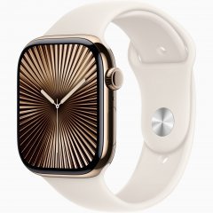 Apple Watch Series 10 GPS + Cellular, 46 мм Gold Titanium Case with Starlight Sport Band, S/M, MWYX3Q